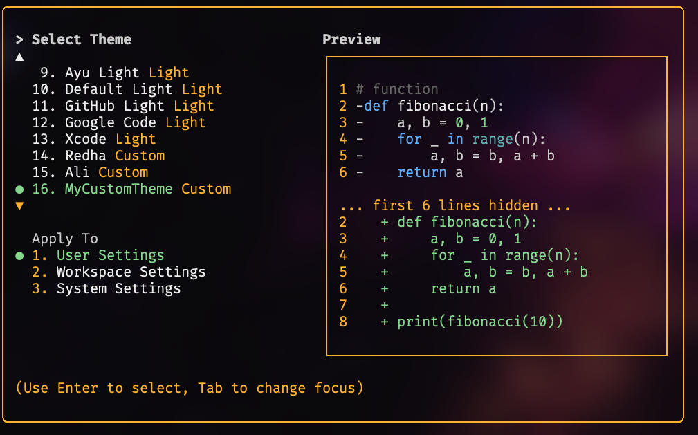 Custom theme example