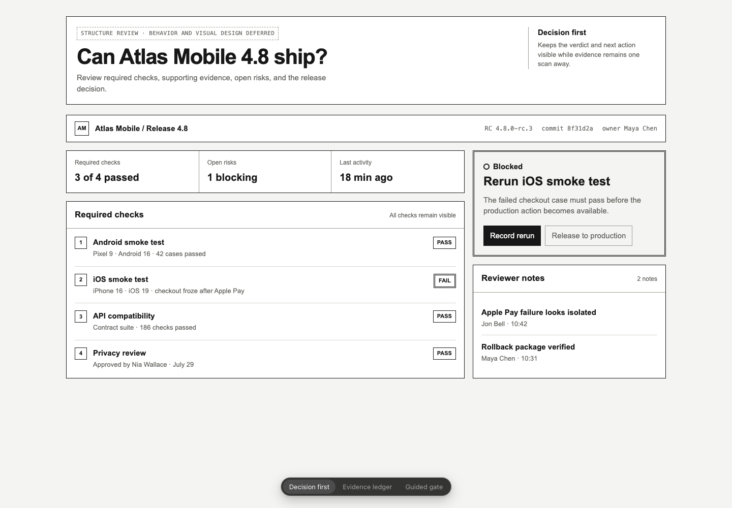 Decision-first wireframe